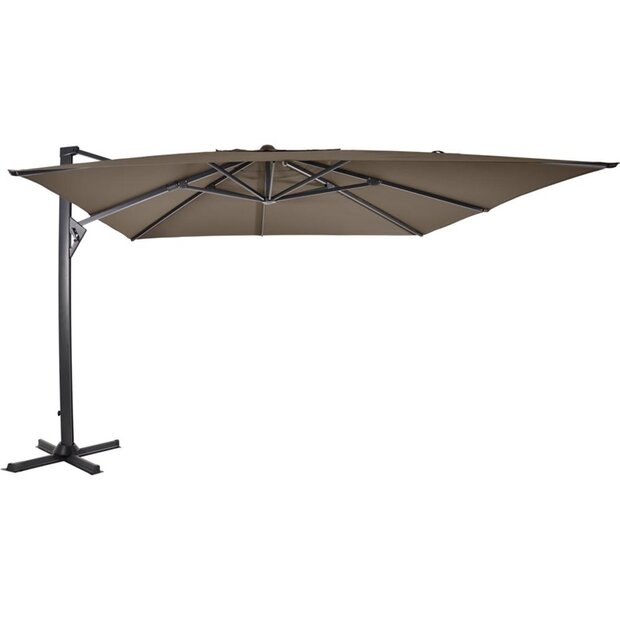 Zweefparasol Taurus 3x4meter, kleur: grijs of taupe -  rechthoekig -  opdraaimechanisem
