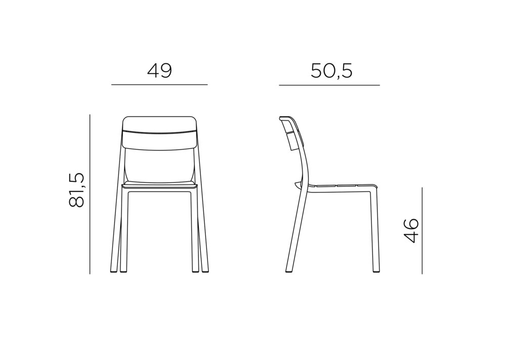 Nardi Cassia Bistrot - Stoel &ndash; Armloos &amp; Stapelbaar &ndash; Made in Italy - Cappuccino - afmetingen
