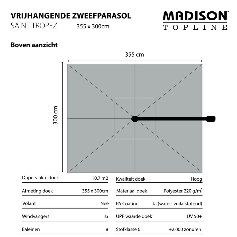 Madison Saint Tropez - Zweefparasol - Rechthoekig - 355 x 300 cm