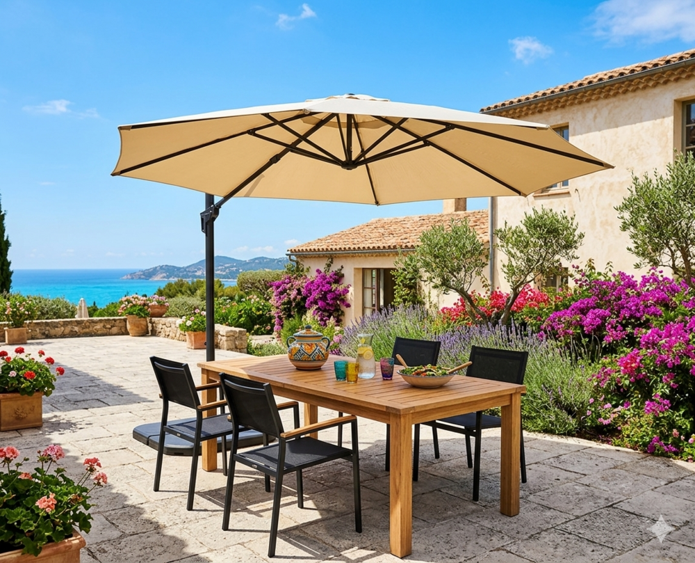 Lesli Living VirgoFlex - Zweefparasol - Rond 3.5 meter - Ecru
