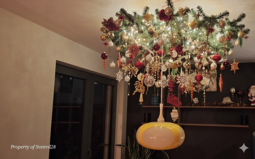 New York - Plafond kunstkerstboom - rond 120 cm - met Brandcertificaat - Ophangoog