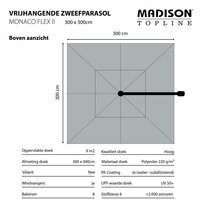 Madison Monaco Flex III - Zweefparasol - Vierkant 3.0 meter - Vrijhangend - Ecru