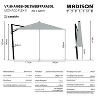 Madison Monaco Flex III - Zweefparasol - Vierkant 3.0 meter - Vrijhangend - Grijs