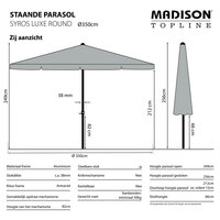 Madison Syros Luxe - Staande Parasol - Rond 3.5 meter - Grijs