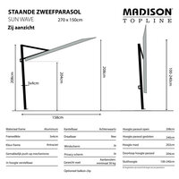 Madison Sun Wave - Balkonparasol - rechthoekige - 2.7x1.5 meter - Taupe