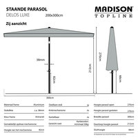 Madison Delos - Staande Parasol - Rechthoekig - 2x3 meter - Grijs