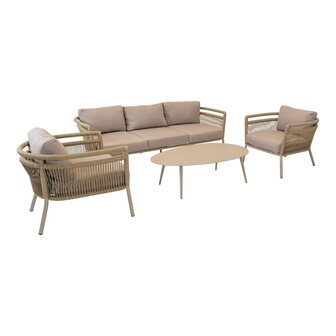 Luxe Loungeset Lindo - rope wicker beige - gecoat aluminium frame - Olefin kussens - Lesli living