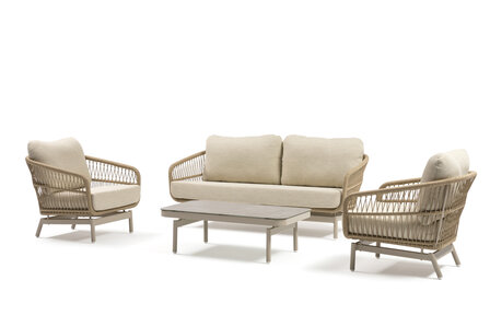 Carlijn loungeset met vlechtwerk en beige Olefin kussens