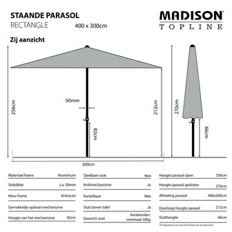 Madison Rectangle - Staande Parasol - Rechthoekig - 3x4 meter - Taupe
