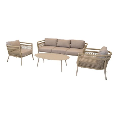 Luxe Loungeset Lindo - rope wicker beige - gecoat aluminium frame - Olefin kussens - Lesli living