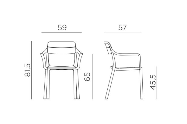 Nardi Cassia Armstoel &ndash; Compact Design & Weerbestendig &ndash; Made in Italy - Corda - afmetingen