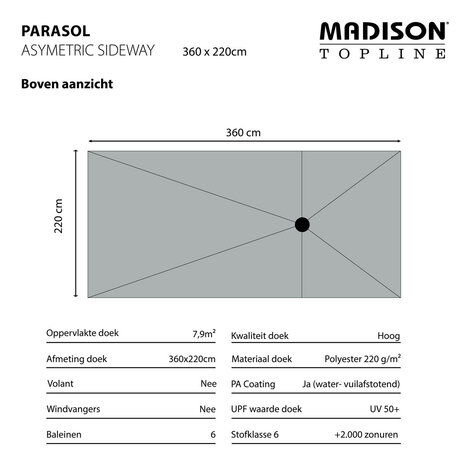 Madison Asymetric Sideway - Staande Parasol - Rechthoekig - 2.2x3.6 meter - Licht Grijs