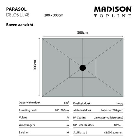 Madison Delos - Staande Parasol - Rechthoekig - 2x3 meter - Grijs