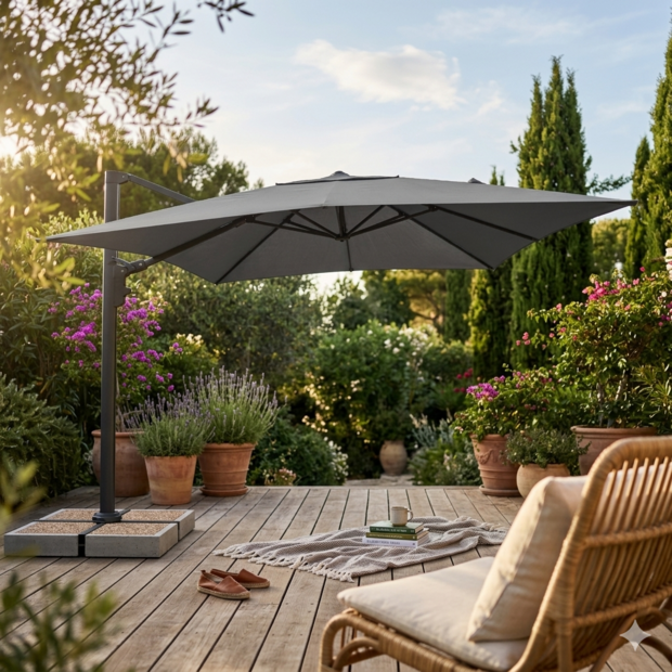 Lesli Living Virgo Up - Zweefparasol - Vierkant 3 meter - Grijs