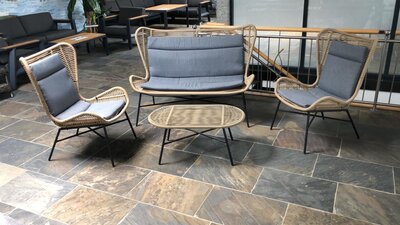 Retro look loungeset Rome - 2-zits loungebank - 2 loungestoelen - inclusief kussens en loungetafel