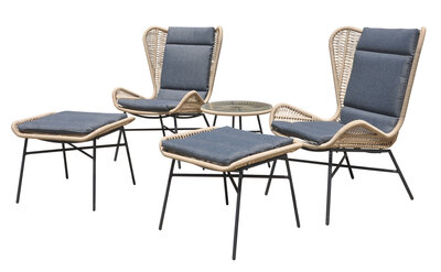 Relaxset Milan zand - duo loungset - 2 loungestoelen - inclusief voeten bankjes - inclusief kussens