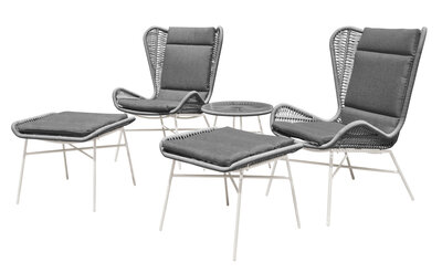 Relaxset Milan antraciet - duo loungeset - 2 loungestoelen - inclusief kussens - inclusief voetenbankjes